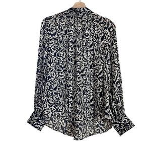 H&M Semi-Sheer 70s-inspired black & white patterned blouse shirt gold buttons S